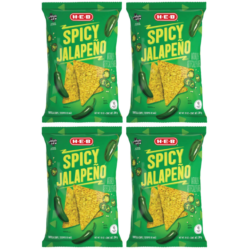 4 Pack H-E-B Spicy Jalapeño Flavored Tortilla Chips Gluten-Free 10 oz