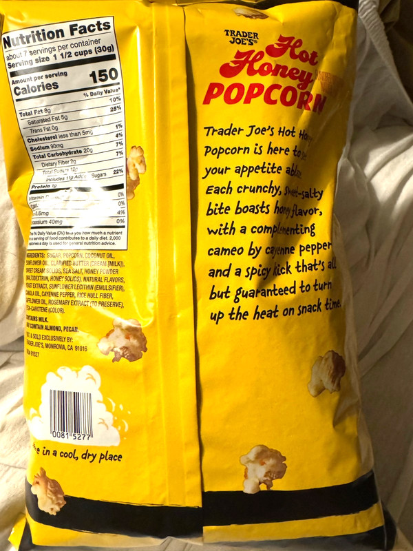 3 Pack Trader Joe's Hot Honey Popcorn Buttery Sweet With a Kick 3Bags 7oz each gallery