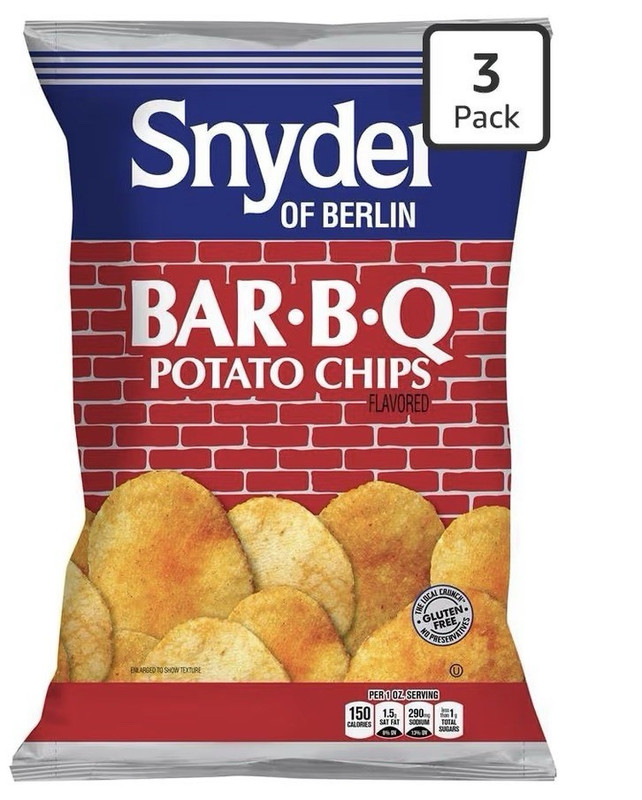 Snyder of Berlin Bar-B-Q Potato Chips Gluten Free 3 Pack Single Bag Snacks