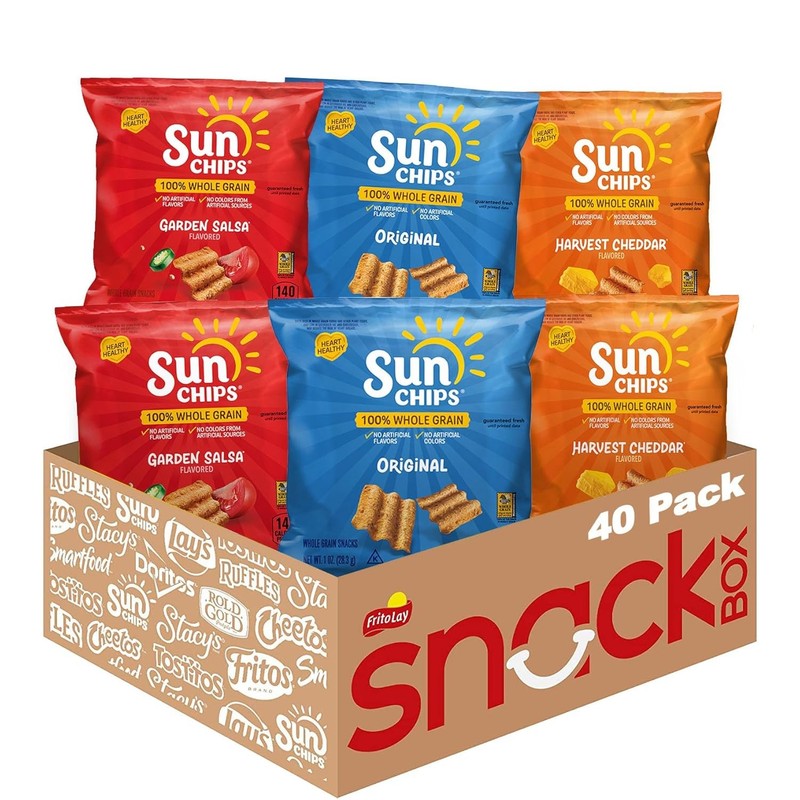 SunChips 100% Whole Grain Chips Variety Pack 40 Count 1oz Bags