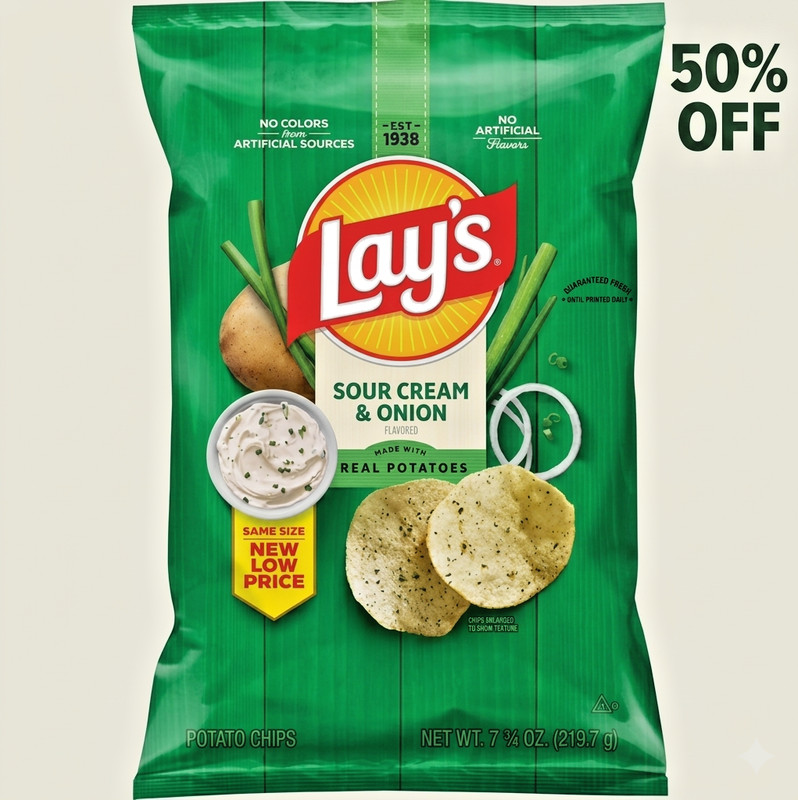 Lay’s Sour Cream & Onion Flavor Potato Chips, 7.75 oz Bag