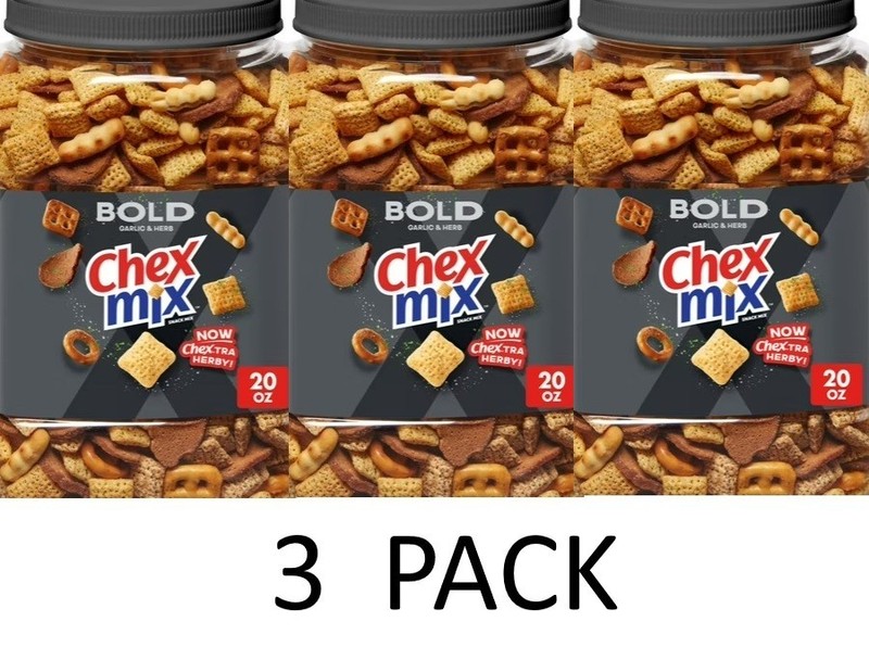 Chex Mix BOLD Garlic & Herb 20 oz Tub – 3 PACK