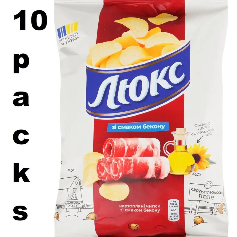 10 X Potato Chips Lux with bacon flavor, 125g (1250g)