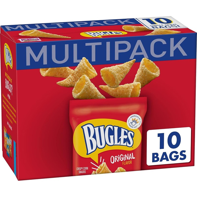 Bugles Original Crispy Corn Snacks, Snack Bags 10 Count (Pack of 1), red