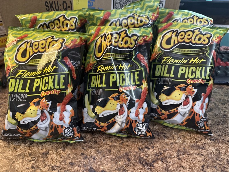 Cheetos (6 Bags) Flamin’ Hot Spicy Dill Pickle Crunchy 2.75oz Ea BBD 5/26