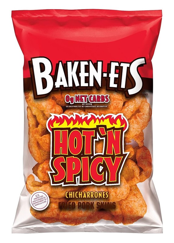 Baken-Ets Fried Pork Skins, Hot N Spicy, Chicharrones 4 Ounce (Pack of 2)