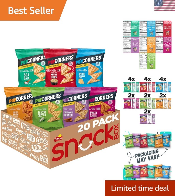 On-the-Go 20-Pack Popped Corn Chips – 7 Flavor Variety, Gluten Free Enjoyment