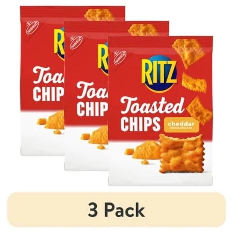 (3 pack) RITZ Toasted Chips Cheddar Crackers, Party Snacks, 8.1 oz gallery