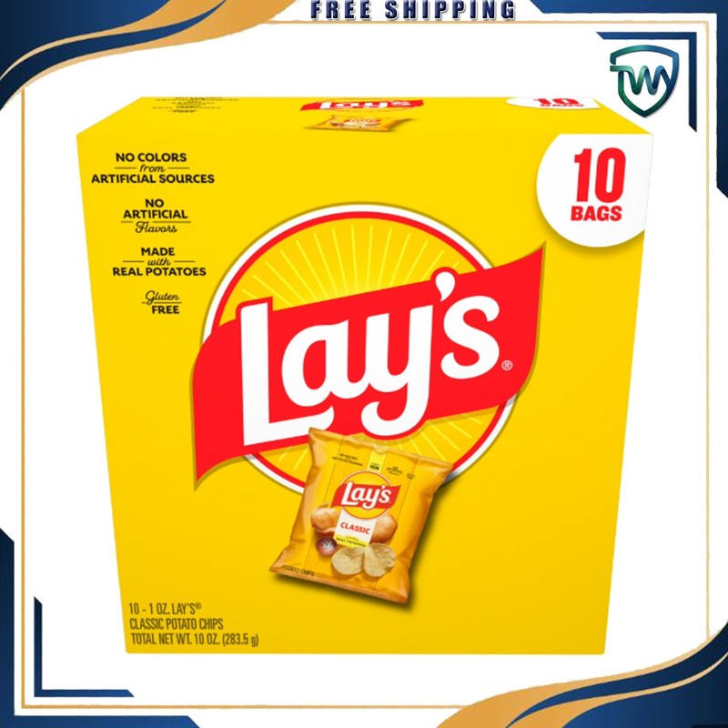 Lay’s Classic Potato Snack Chips, 1 oz Bags, 10 Count Multipack – Free Shipping