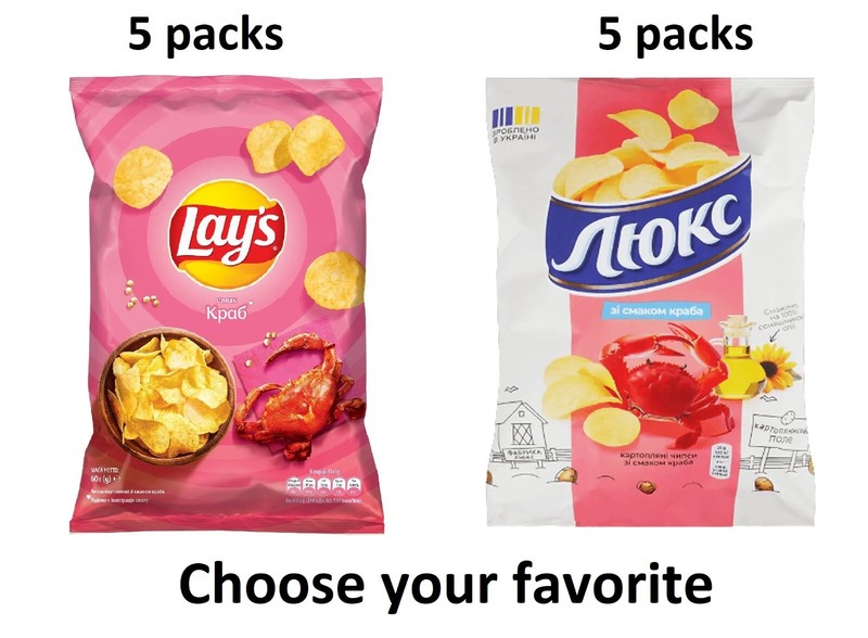 Potato chips 5 x Lay’s and 5 x LUX with crab flavor