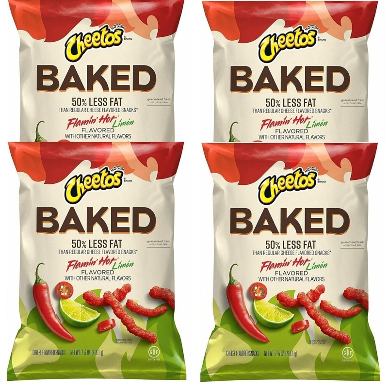 Cheetos Baked Crunchy FLAMIN’ HOT LIMON Cheese Flavor Snack Chips 7.62oz, 4 Bags