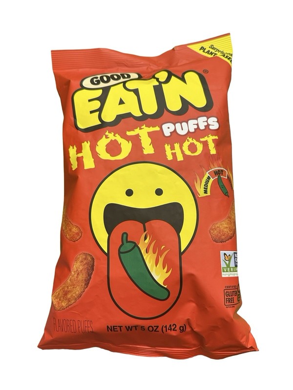 Good Eat’n Hot Hot Puffs 5oz Bag Vegan Plant Based No Preservatives