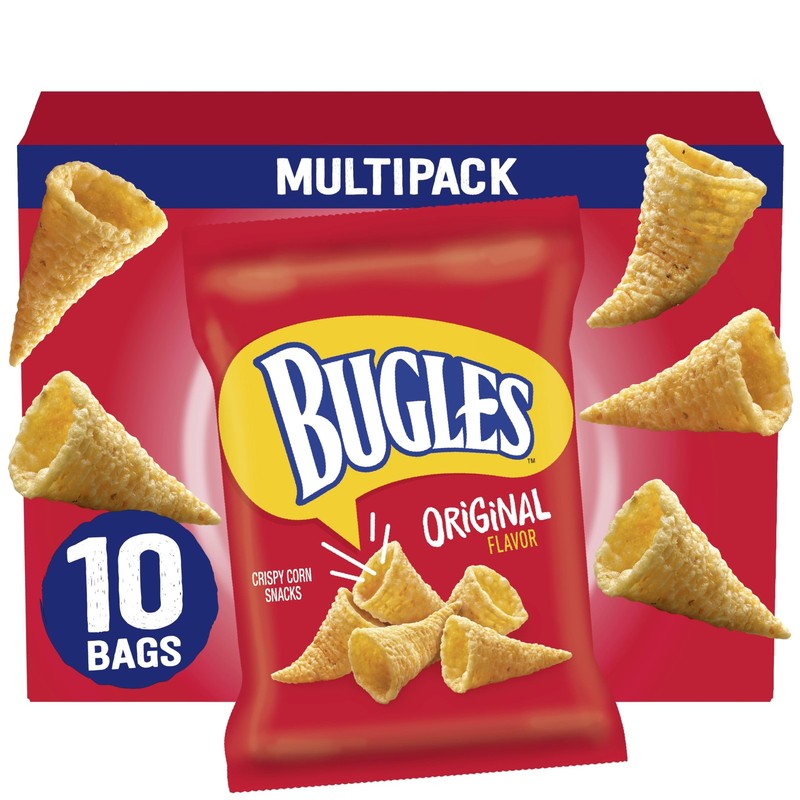 Bugles Original Crispy Corn Snacks, Snack Bags 10 Count (Pack of 1), red