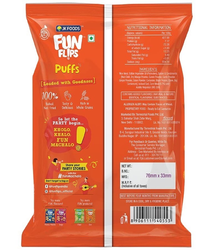 Pack of 12 Fun Flips Puffs Masala-Ready to Eat Snacks(90G/75G Grammage May Vary gallery