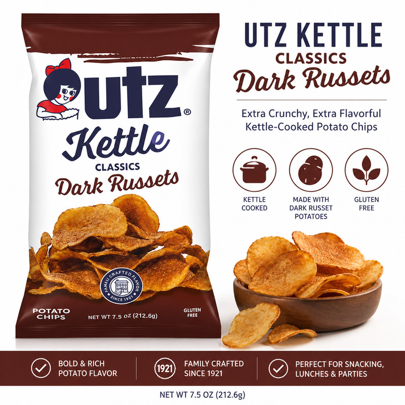 NEW Utz, Kettle Potato Chips Classic Dark Russet, 7.5 Ounce