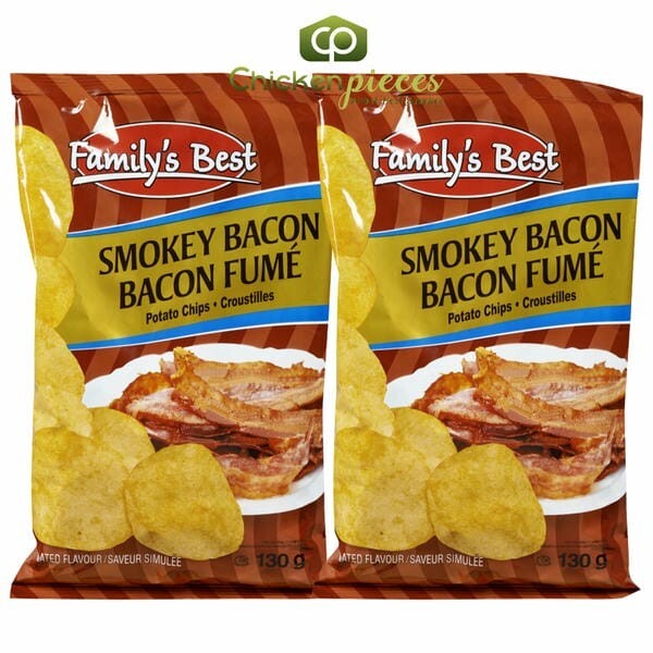Family’s Best Potato Chips, Smokey Bacon Quality Bulk Large 130g/4.58oz (2/Case)