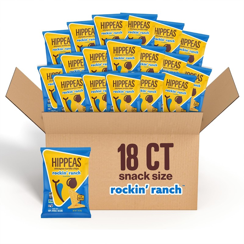Chickpea Tortilla Chips, Rockin’ Ranch, 1 Ounce (Pack of 18), 3g Protein,