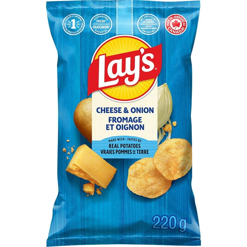 Lay’s Cheese & Onion Flavored Potato Chips, Classic Flavor & Crunch, 220g/7.8 oz
