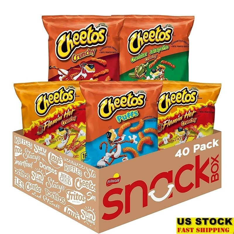 Cheese Flavored Snack Chips Variety Pack 40 Count Crunchy Flamin Hot Puffs New