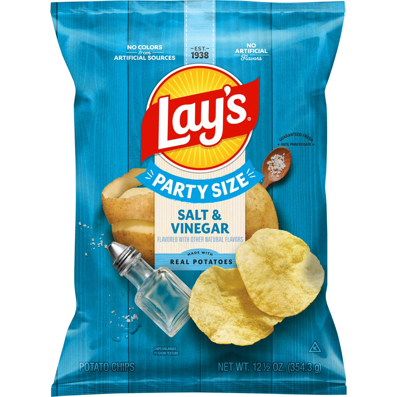 Lay’s Salt & Vinegar Potato Snack Chips,Party Size, 12.5 oz Bag
