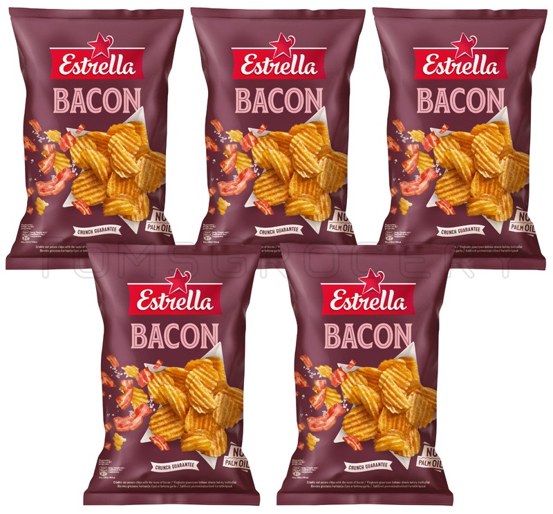 5 ESTRELLA BACON Flavor Potato Chips Snacks European Crisps 130g 4.6oz