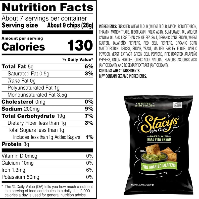 Stacy's Fire Roasted Jalapeno Pita Chips 7.33 oz - Perfect for Parties & Dips gallery