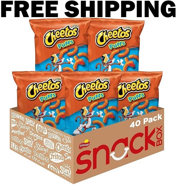 Cheetos Puffs Cheese Flavored Snacks, 0.875OZ ,Pack of 40
