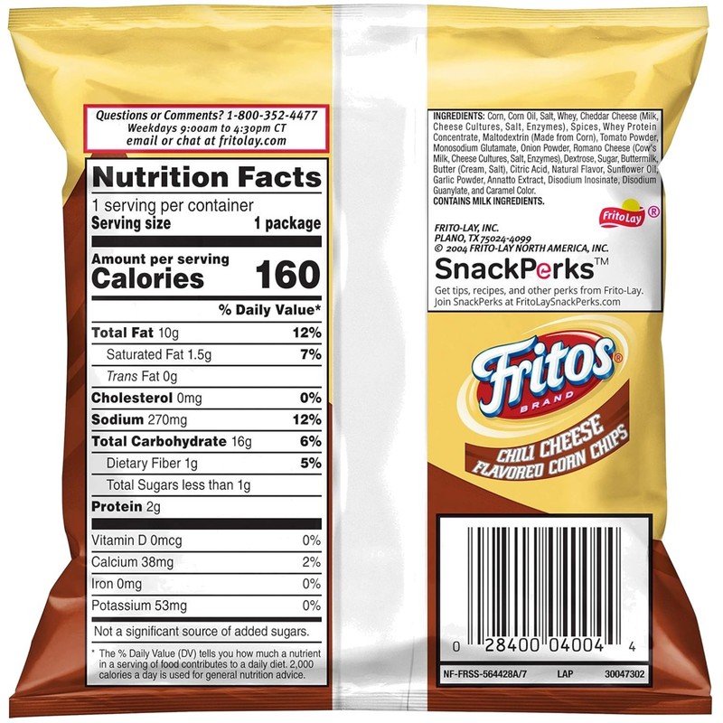 Fritos Corn Chips, 1oz Bags x 40, Chili Cheese