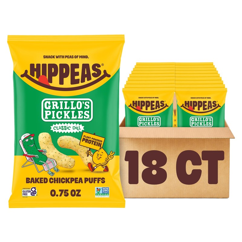Hippeas Grillo's Dill Pickle, 0.75 Ounce Pack of 18, 3g Protein, Fiber, Vegan...