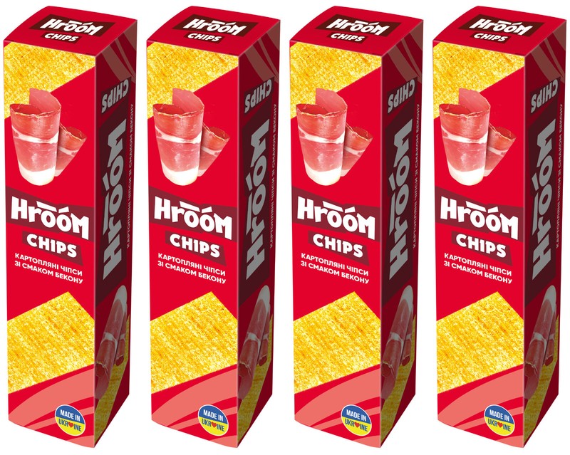 4 HROOM CHIPS Bacon Flavor Thin Strips Potato Chips Crisps Snacks 50g 1.7oz