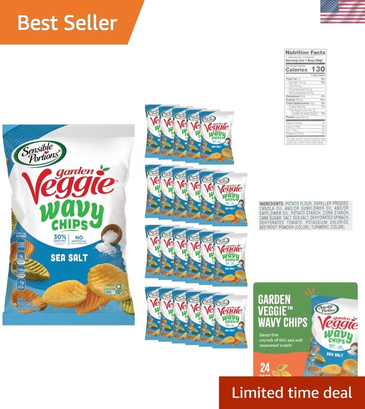 24 Snack-Sized Garden Veggie Wavy Chips, Sea Salt – 30% Less Fat & Gluten-Free