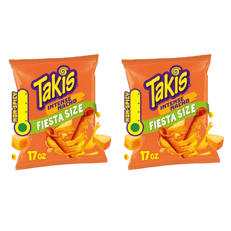 Takis Intense Nacho 17 oz Fiesta Size Bag, Cheese 17 Ounce (Pack of 2)