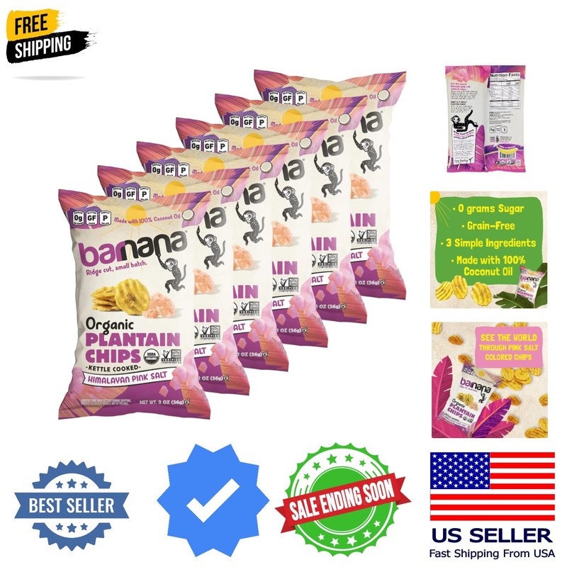 Organic Plantain Chips, Himalayan Pink Salt, Healthy Snack Made With 100% Coc…