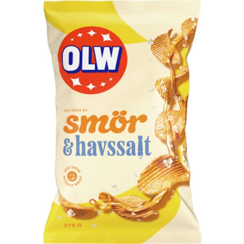 OLW Butter & Sea Salt Chips 275g Ridged Potato Crisps Savory Snack Sweden