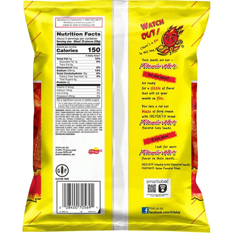 (3 Pack) Chester's Fries Flamin' Hot Flavored Corn Snacks, 5.25 oz Bag gallery