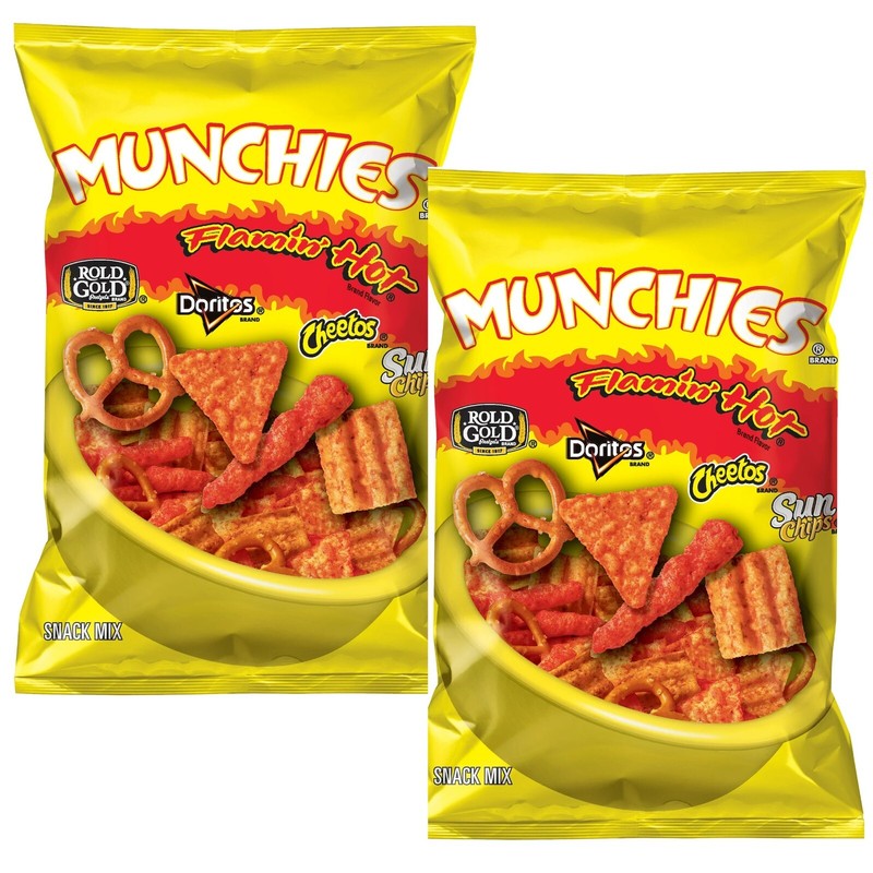 Munchies FLAMIN' HOT Snack Mix Doritos Cheetos Sun Chips Rold Gold 8oz (2 Bags)