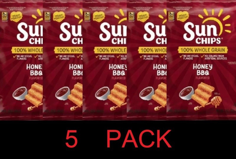 Sun Chips 100% Whole Grain HONEY BBQ Snack Chips Bag 7 oz​ – 5 PACK