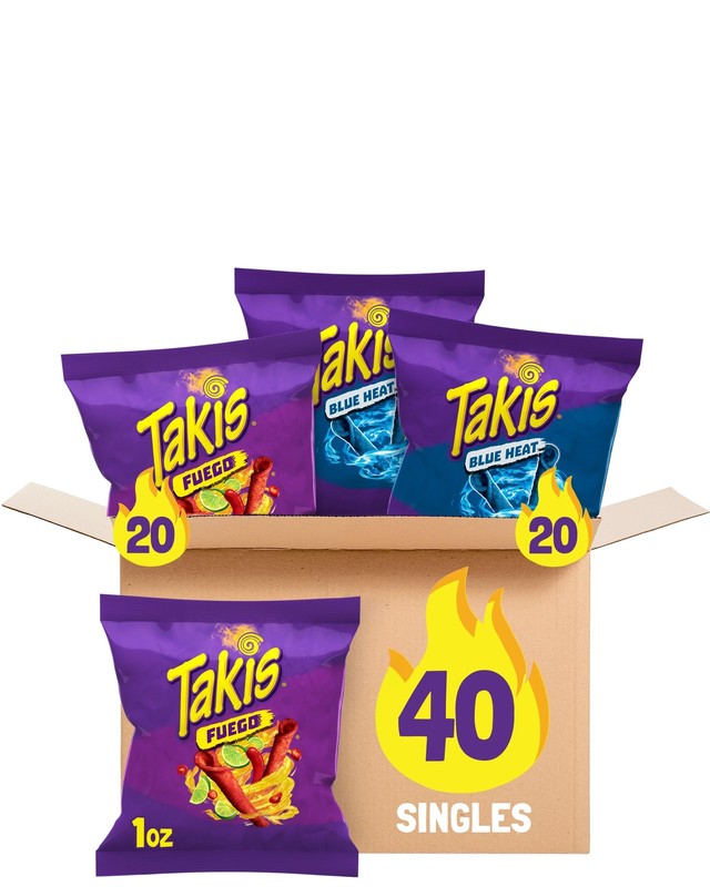 Takis 40 pc / 1 oz Assorted Pack Fuego & Blue Heat Flavored Rolled Tortilla …