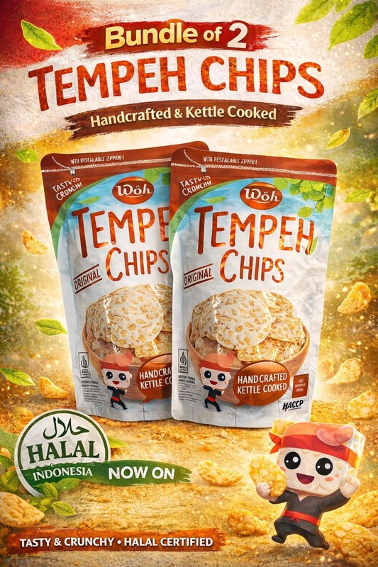 Woh Tempeh Chips Original 2x100g Bundle | Halal Indonesian Snack