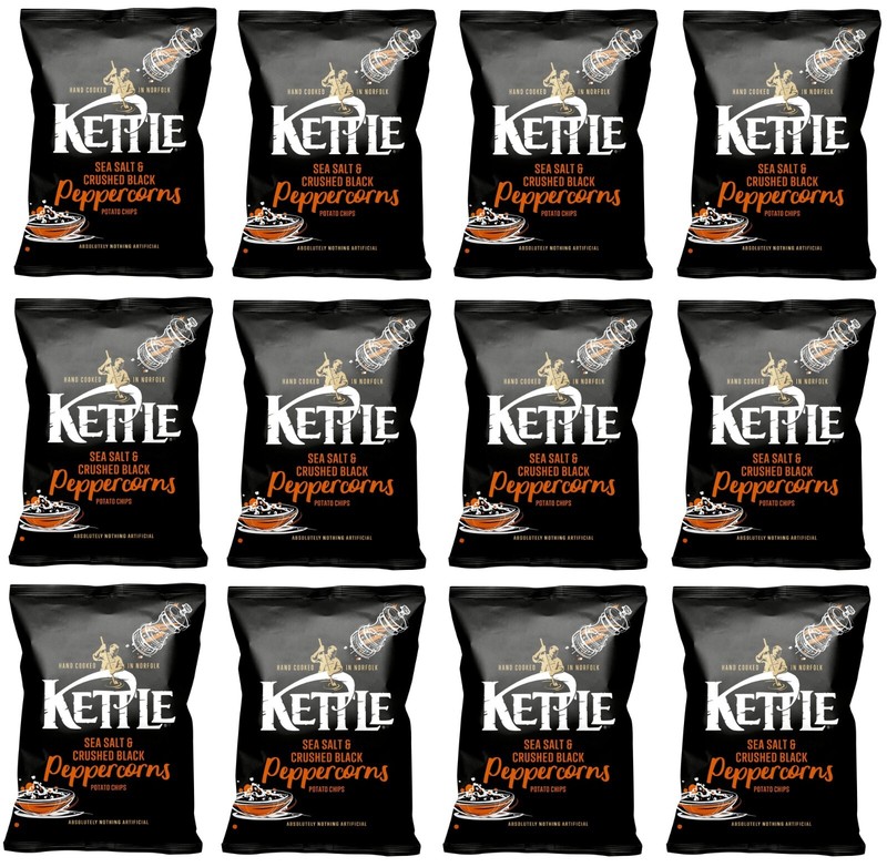 12 X KETTLE Chips Sea Salt & Crushed Black Peppercorn Sharing Crisps Snacks 130g