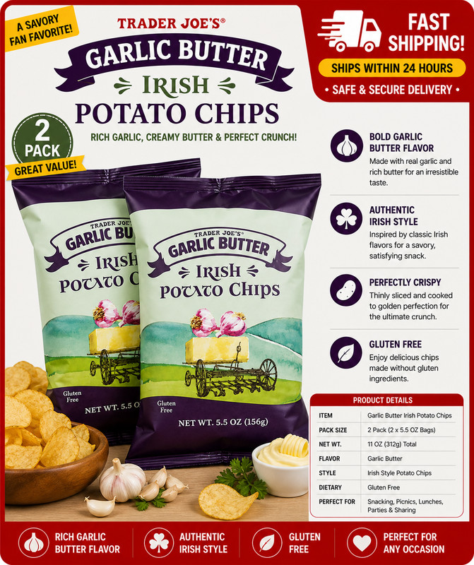 2 pack-Trader Joe's Garlic Butter Irish Potato Chips 5.5oz