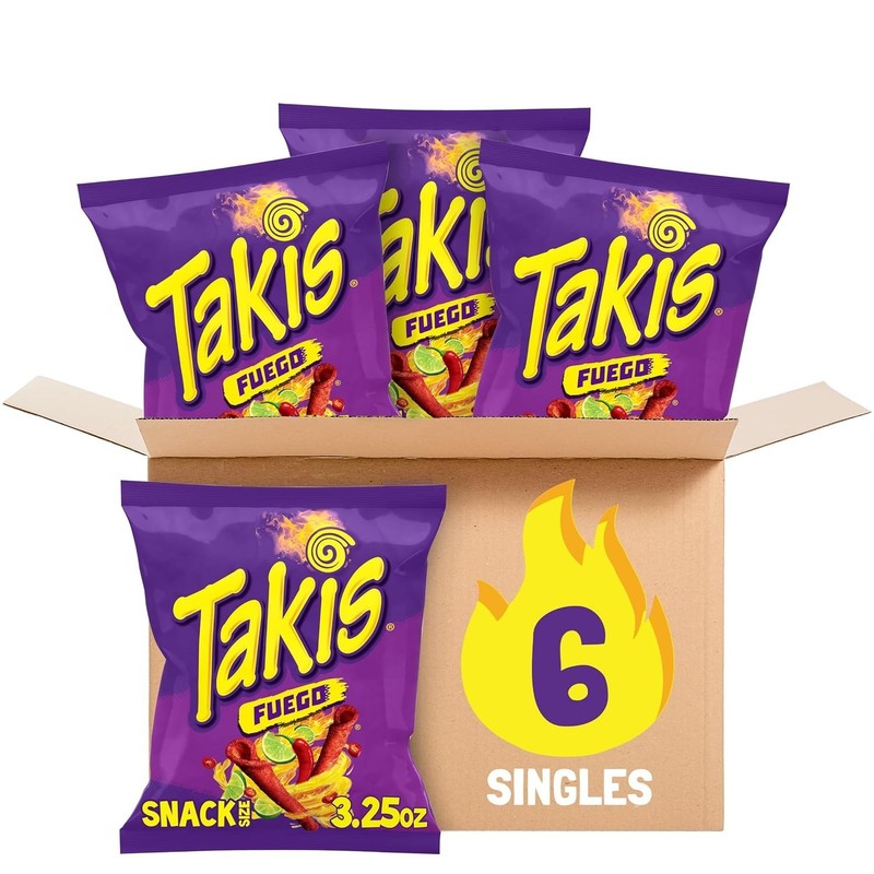 Takis Fuego 6 pc / 3.25 oz Snack Size Case, Hot Chili Pepper & Lime Flavored Ext