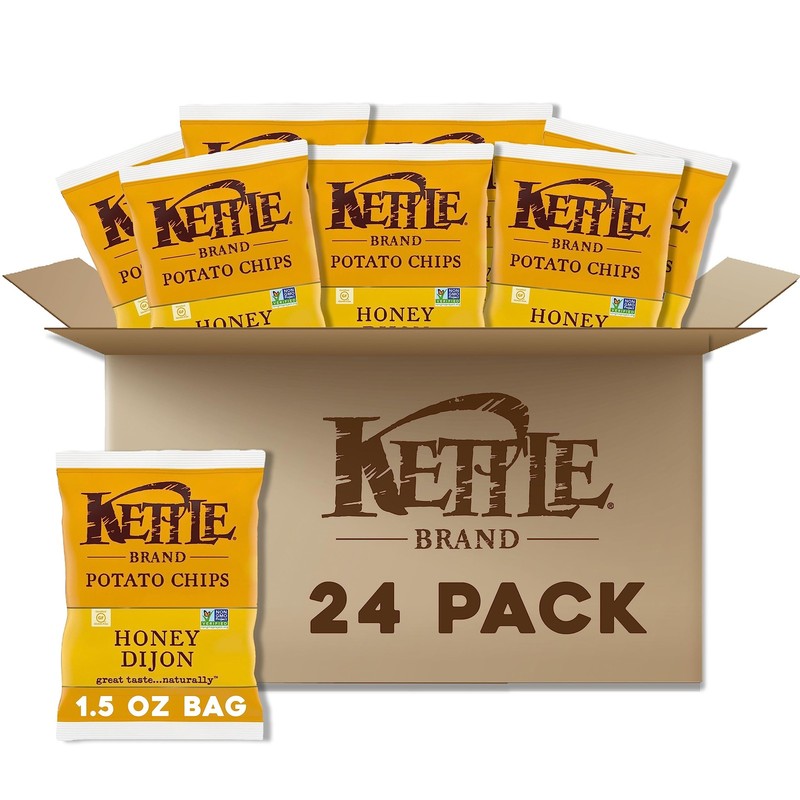 Kettle Brand Potato Chips, Honey Dijon Kettle Chips, Snack Bag, 1.5 Ounce (Pack
