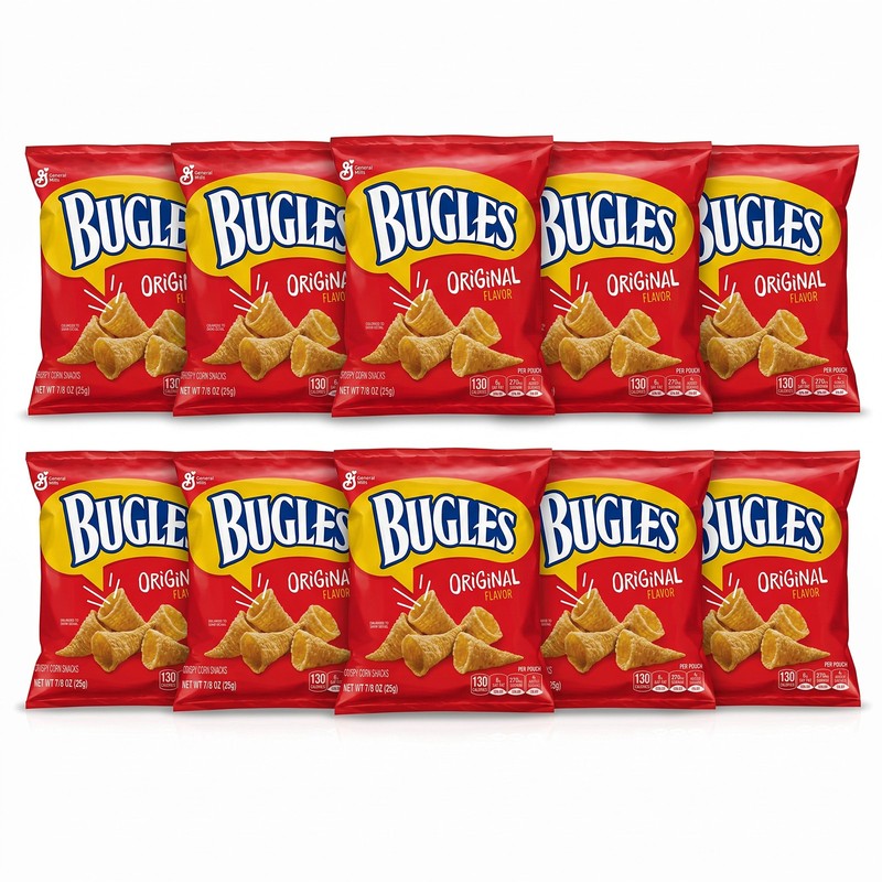 Bugles Original Corn Snacks 10 Pack, 0.88 oz Individual Bags Crispy Crunchy Snac
