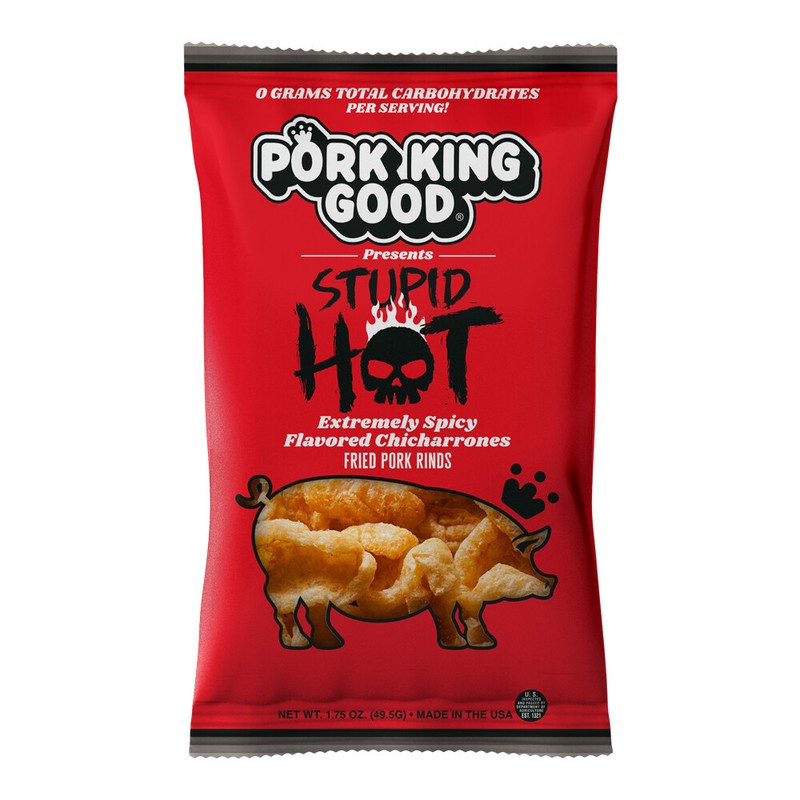 Pork King Good Stupid Hot Flavored Pork Rinds Chicharrones 8 Pack Keto Snacks gallery