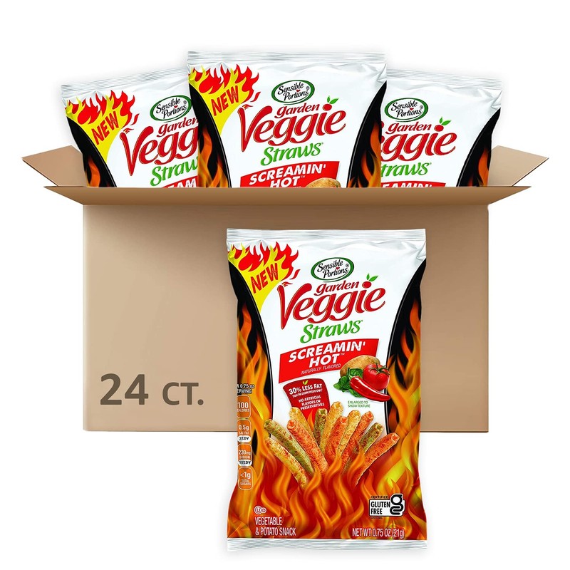 Sensible Portions Garden Veggie Straws, Screamin’ Hot, 0.75 Oz Pack of 24