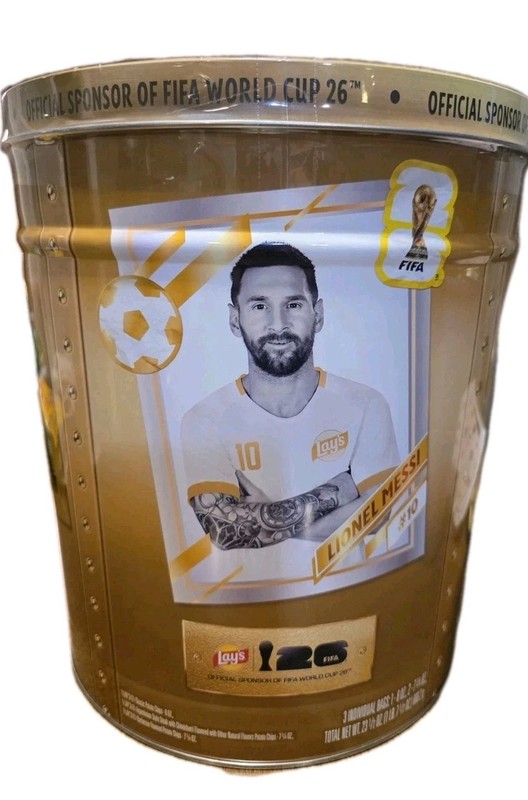 Lays FIFA World Cup 2026 Mix Large Collectible Tin Lionel Messi Sealed 3 Bags