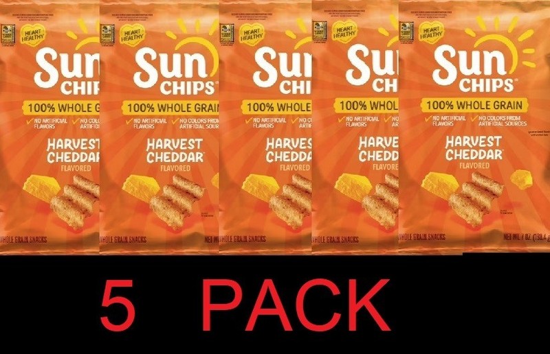 Sun Chips 100% Whole Grain Harvest Cheddar Snack Chips Bag 7 oz​ – 5 PACK