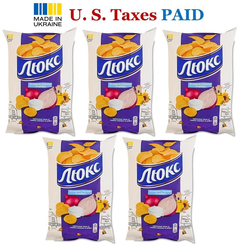 5 LUX Lyuks Sour Cream & Onion Potato Chips 125g (4.4oz) Each Made in Ukraine