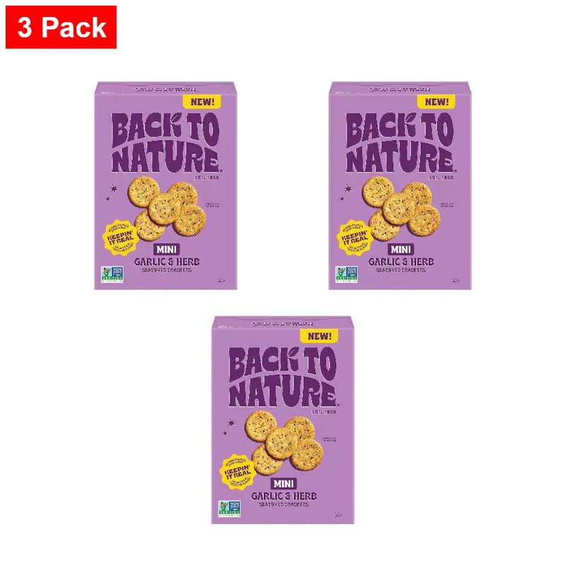 New Back To Nature Garlic & Herb Mini Seasoned Crackers, 5 Oz Box – 3 Pack